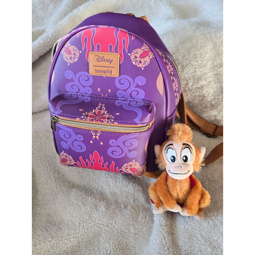 Disney Loungefly Jasmine Rajah Mini Backpack & Abu Shoulder Plush Set